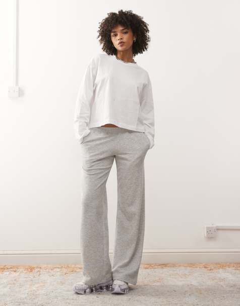 Weekday low waisted wide leg sweatpants in gray melange - view 1