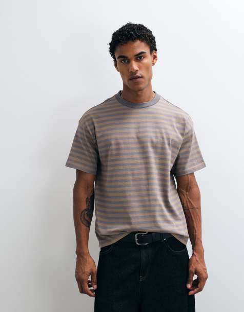 Weekday løs boxy T-shirt i grå og muldvarpestribe - view 1