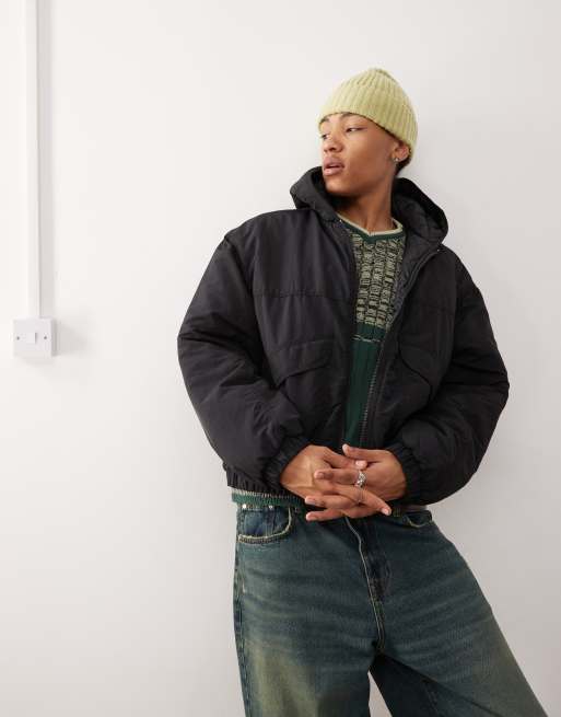 Weekday - Lucas - Oversized bomberjack met capuchon in zwart met wassing