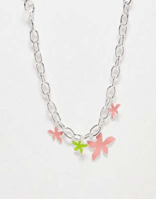 Weekday Lucy charm necklace in silver with flower charms