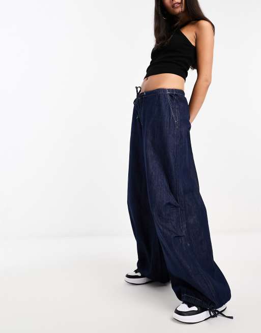 Weekday Luisa baggy denim parachute pants in blue rinse