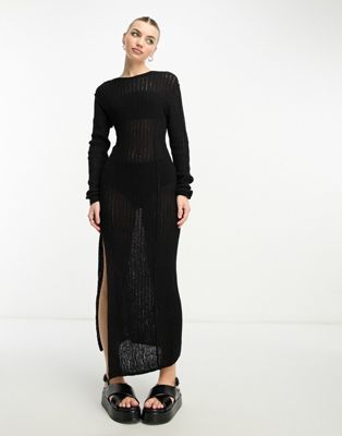 Weekday Luna knitted maxi dress in black