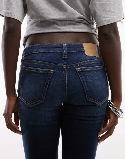 Weekday Luna low waist skinny flare jeans in dark blue, 4 of 5