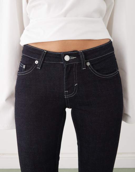 Weekday - Luna - Mørkeblå forvaskede og skinny bootcut-jeans med lav talje, 4 af 5