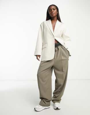 Weekday Luna satin blazer in beige - part of a set-Neutral