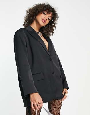 Luna satin blazer in black - part of a set