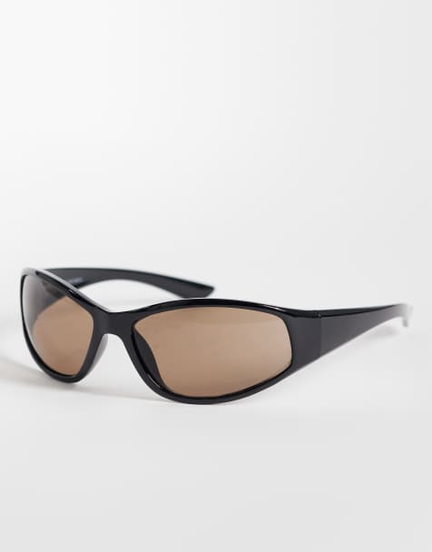 Weekday - Lunettes de soleil style course oversize à verres marron - Noir - view 1