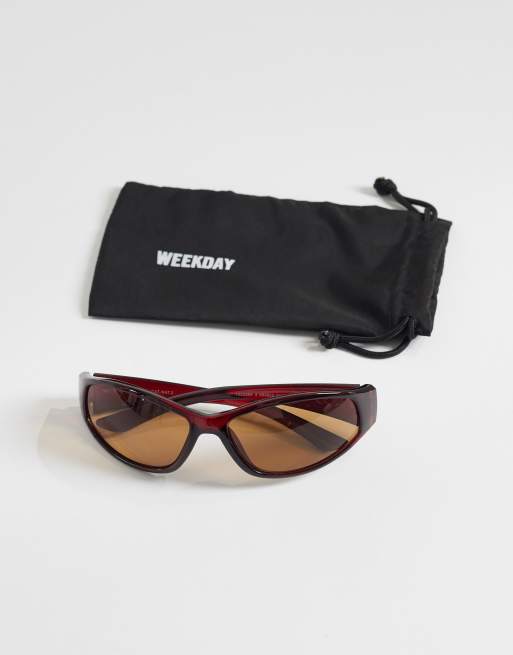 Weekday - Lunettes de soleil style course oversize à verres marron - Rouge, 3 de 3