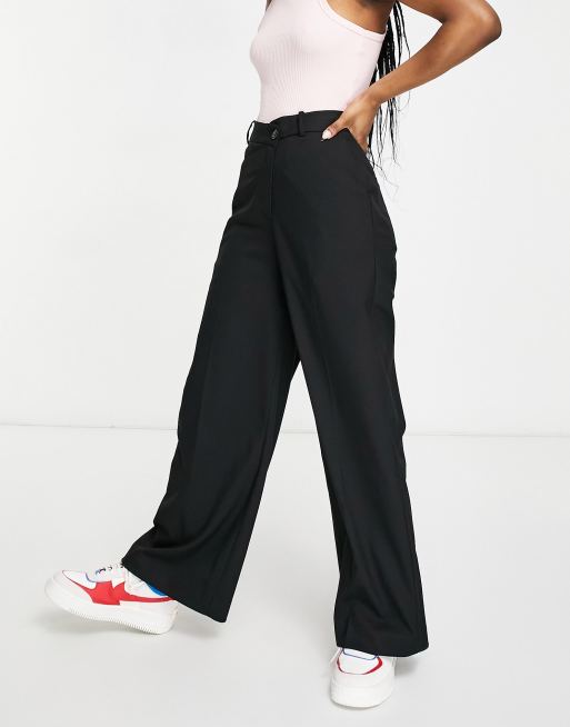 Weekday Luxa skew asymmetric wide leg trousers in black