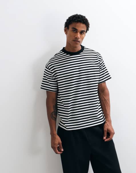 Weekday luźny, pudełkowy T-shirt w czarno-białe paski - view 1