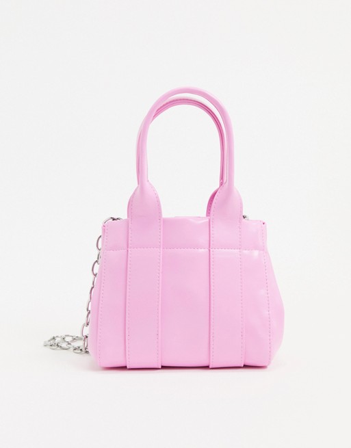 Weekday Lykke faux leather mini bag with silver chain in pink