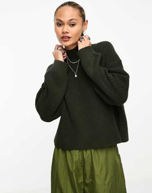 Green mock outlet neck sweater