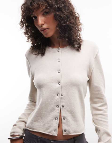 Weekday - Lys muldvarpefarvet figursyet cardigan i uldblanding - view 1