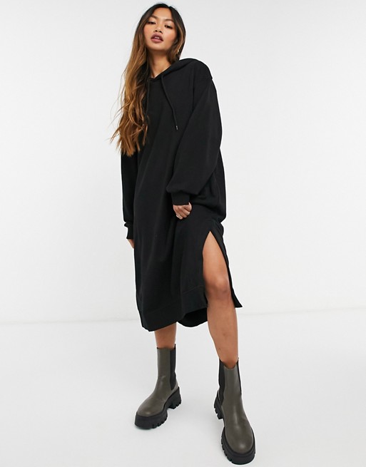 Weekday Macie midi hoodie dress in black