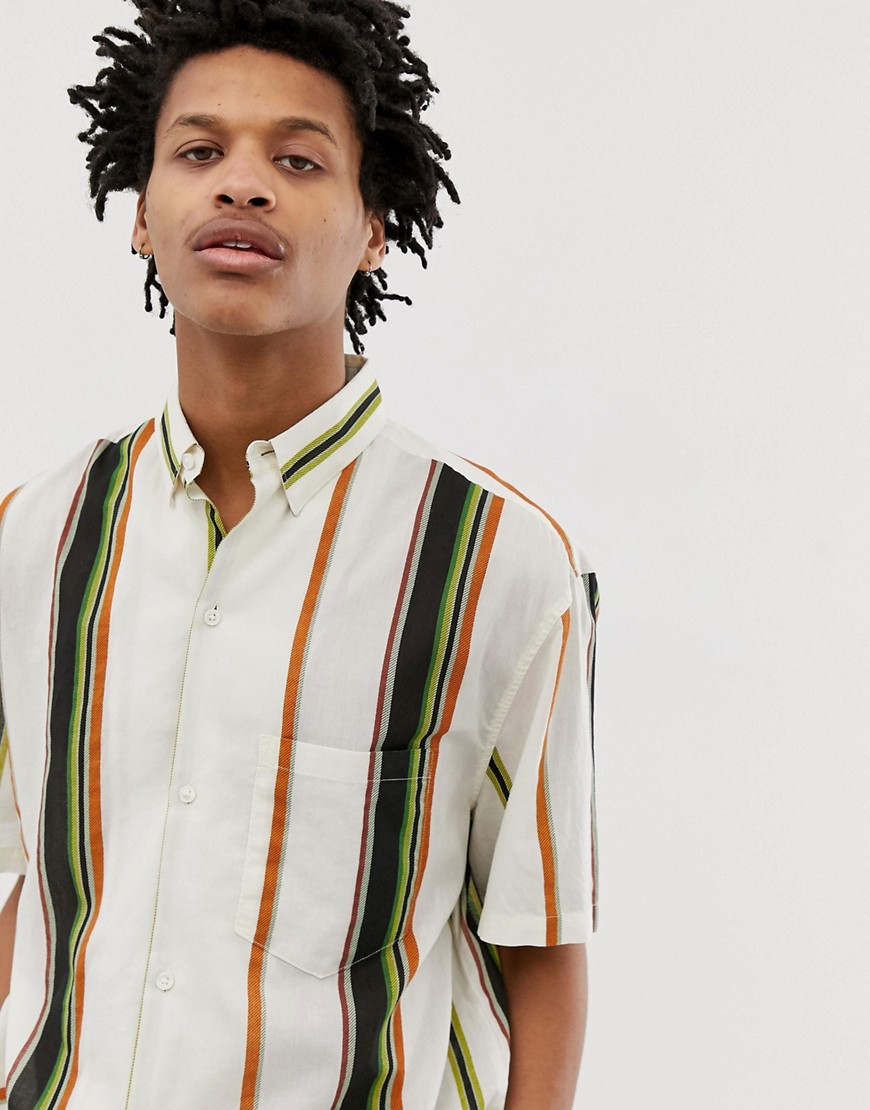 Weekday Mack short sleeve shirt with vertical stripe in white