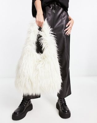 Weekday Maddie faux fur bag in white