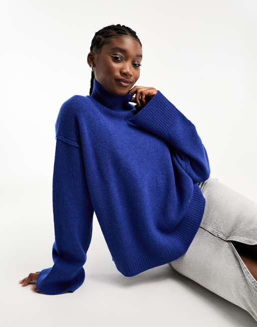 Weekday Maggie wool melange | exposed sleeves in ASOS sweater and detail seam blue wider with turtle neck