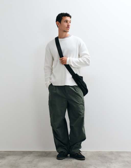 Weekday maglietta a maniche lunghe waffle in bianco sporco, 4 di 5