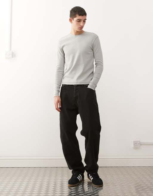 Weekday - Maglietta slim fit a maniche lunghe verde salvia slavato a coste, 2 di 5