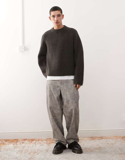 Weekday - Maglione bicolore color talpa scuro e nero in misto lana a coste con maniche raglan , 2 di 5