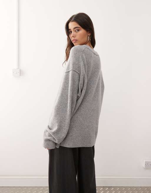 Weekday - Maglione grigio mélange in misto lana, 2 di 4