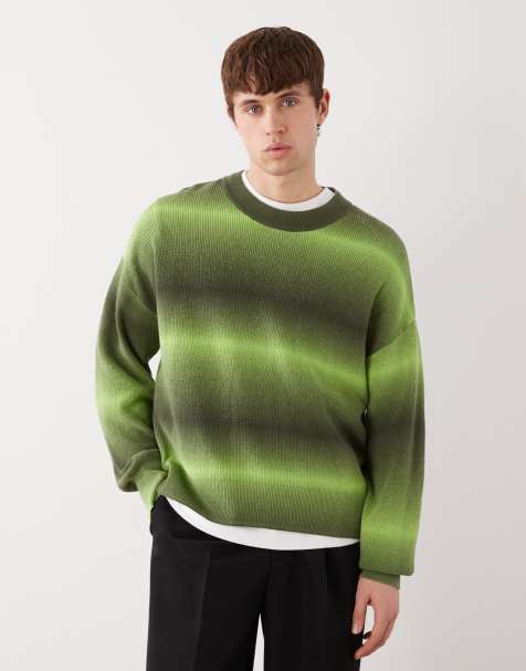 Weekday - Maglione in cotone verde a righe mélange - view 1
