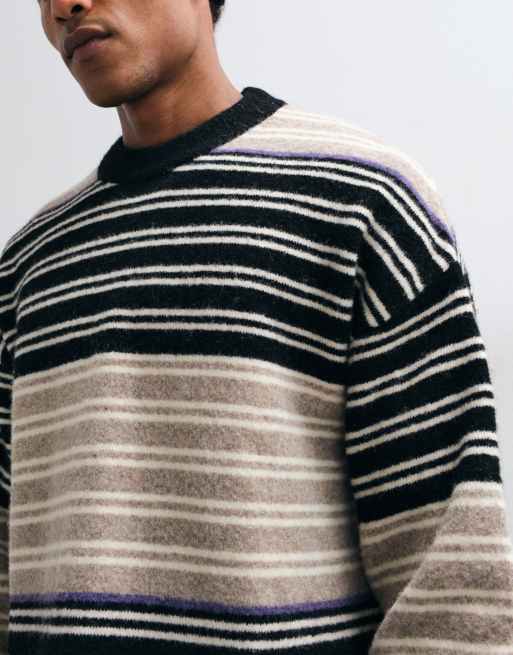 Weekday maglione in misto lana a righe beige, nere e viola, 3 di 5
