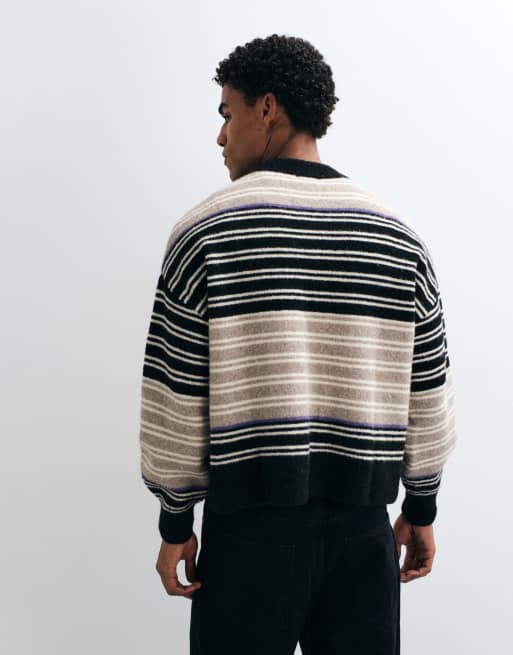 Weekday maglione in misto lana a righe beige, nere e viola, 5 di 5
