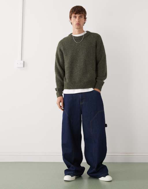 Weekday - Maglione in misto lana verde scuro mélange, 2 di 5