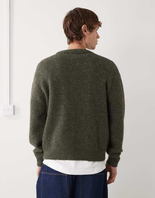 Weekday - Maglione in misto lana verde scuro mélange, 3 di 5
