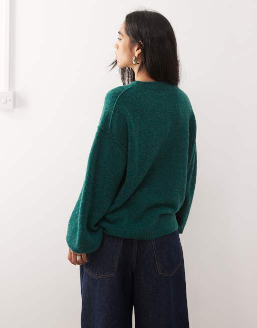 Weekday - Maglione in misto lana verde scuro mélange, 4 di 4