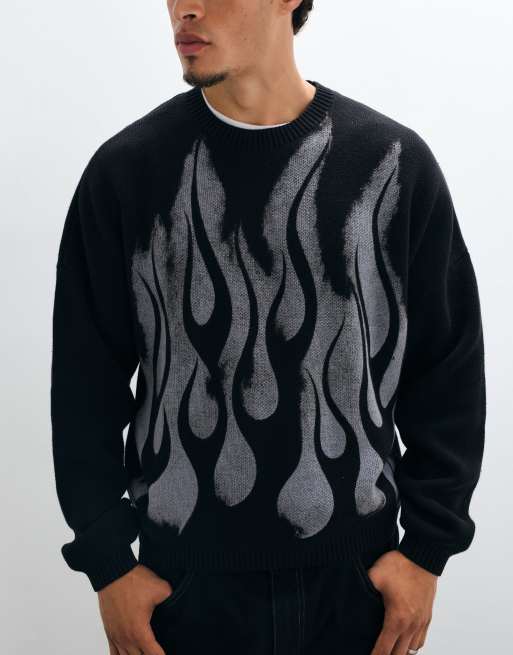 Weekday maglione oversize con grafica a fiamme nero, 3 di 5