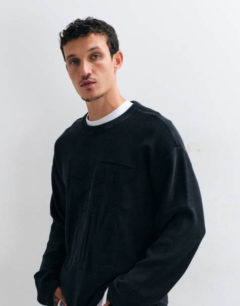 Weekday maglione oversize con grafica jacquard 3D keep going nero - view 1