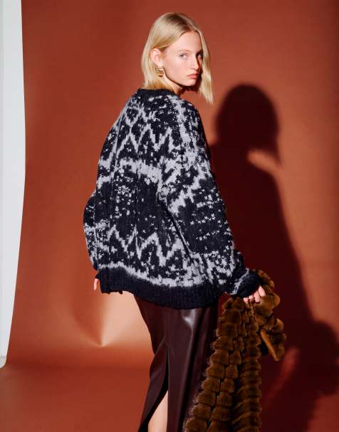 Weekday - Maglione oversize grigio mélange e nero con motivo Fair Isle in misto lana premium - view 1