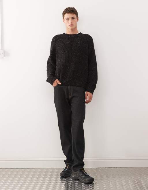Weekday - Maglione oversize in filato nero puntinato in misto lana, 2 di 5