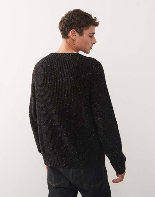 Weekday - Maglione oversize in filato nero puntinato in misto lana, 3 di 5