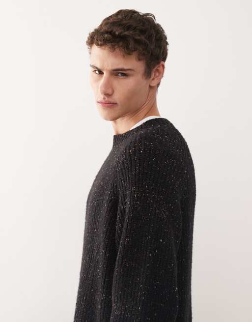 Weekday - Maglione oversize in filato nero puntinato in misto lana, 4 di 5