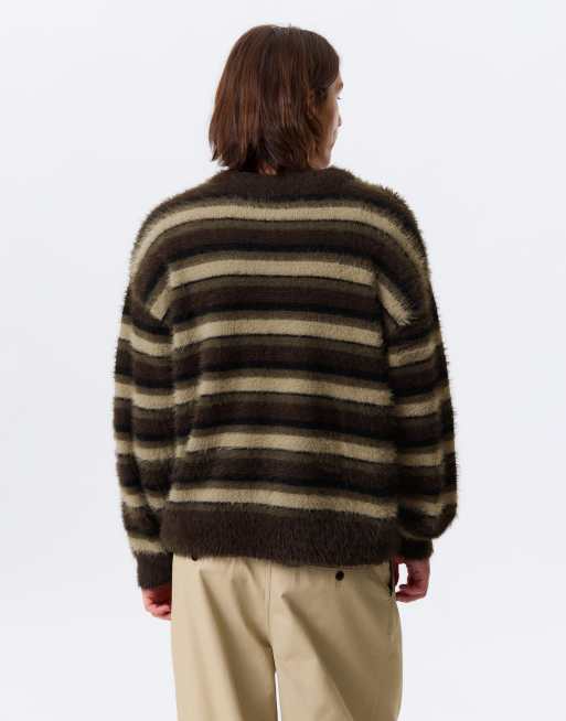 Weekday - Maglione oversize in maglia lanuginosa marrone a righe, 5 di 5