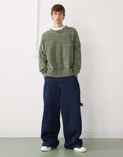 Weekday - Maglione oversize kaki con motivo 3D, 2 di 5