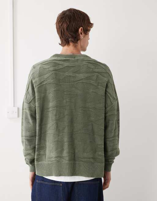Weekday - Maglione oversize kaki con motivo 3D, 3 di 5