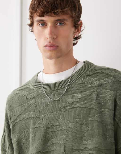 Weekday - Maglione oversize kaki con motivo 3D, 4 di 5
