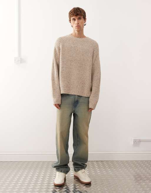Weekday - Maglione oversize misto lana beige con filato puntinato, 2 di 5