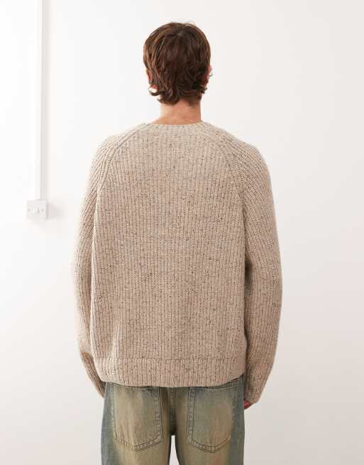 Weekday - Maglione oversize misto lana beige con filato puntinato, 3 di 5