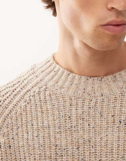 Weekday - Maglione oversize misto lana beige con filato puntinato, 5 di 5