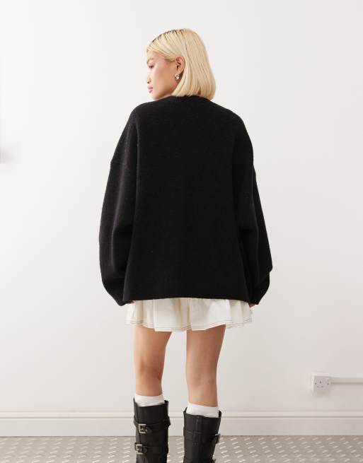 Weekday - Maglione oversize nero con stampa jacquard “New Beginnings”, 3 di 4