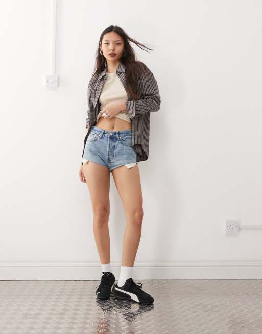 Weekday Maia micro denim shorts in blue wash, 4 of 5