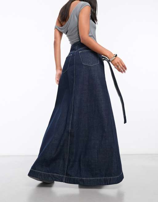 Dark wash shop denim wrap skirt