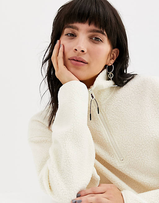 Weekday Maja Fleece Sweatshirt in Cream | ASOS