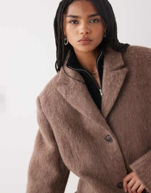 Weekday - Manteau ample en mélange duveteux de laine et d'alpaga avec épaules oversize - Marron, 2 de 4