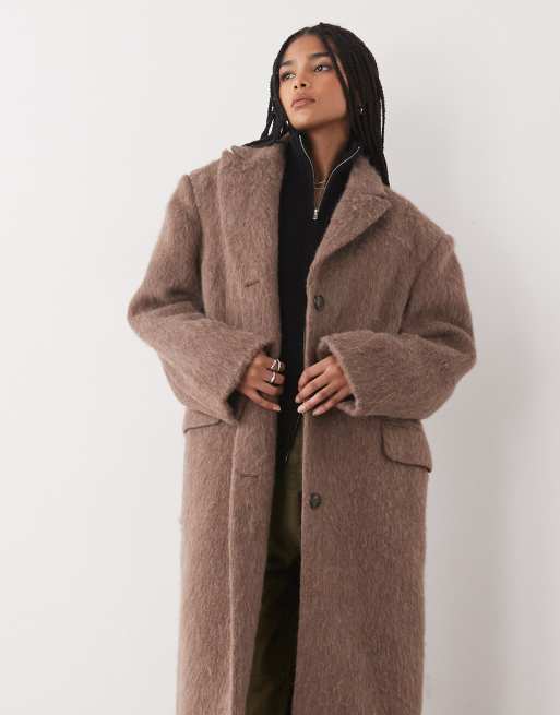 Weekday - Manteau ample en mélange duveteux de laine et d'alpaga avec épaules oversize - Marron, 3 de 4